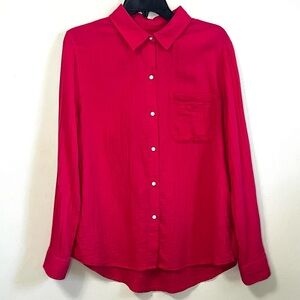 Quince Hot Pink Organic Cotton Gauze Button Down Shirt